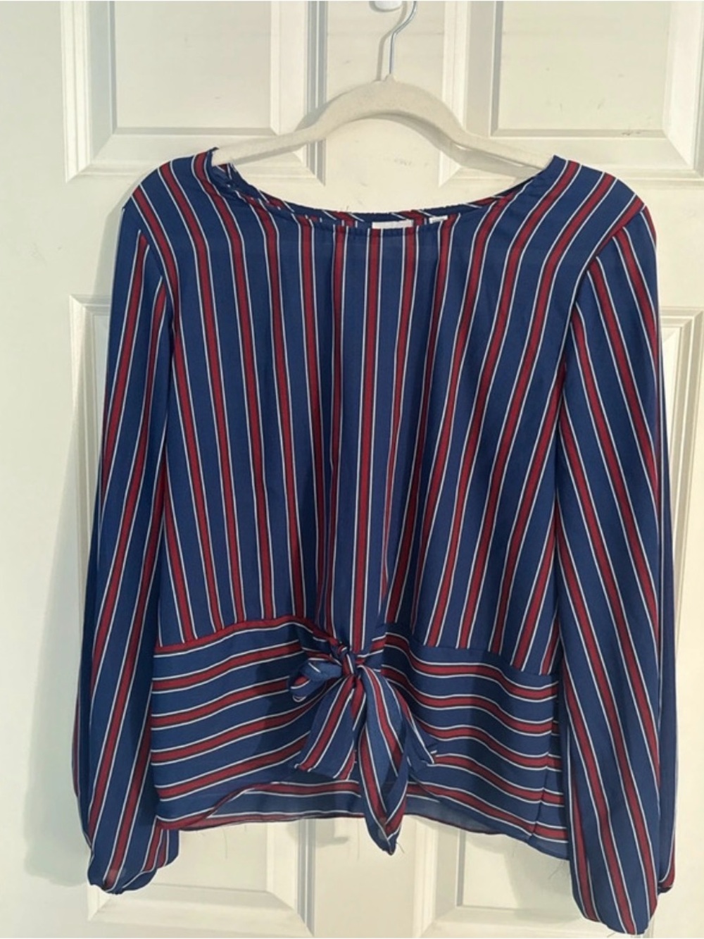 Tempted Navy, Red & White Striped Tie-Front Blouse